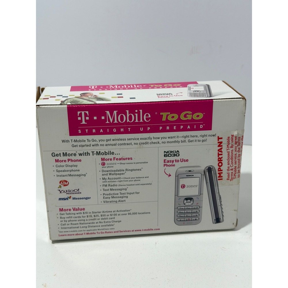 Nokia 6030 T-Mobile To Go Prepaid Silver Cell Phone Vintage Boxed Kit 2007